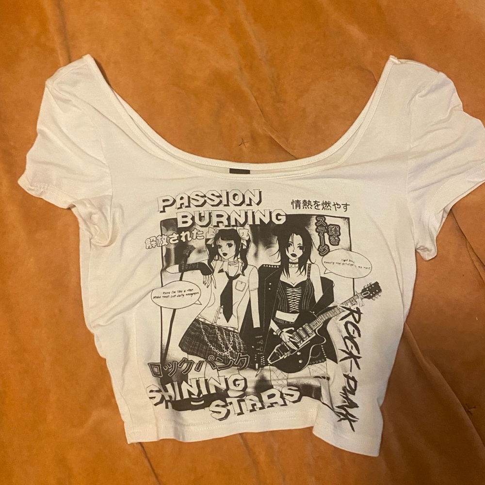 White Graphic Crop Top